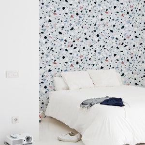 Cold Lastrico removable Wallpaper, Granite Pattern, Blue Terrazzo Pattern, Peel and Stick mural, Terrazzo Flooring Wallpaper, 199R