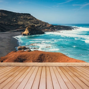 Carta da parati rimovibile o tradizionale El Golfo Carta da parati con foto di grandi dimensioni in tessuto non tessuto Laguna Verde a El Golfo, Isola di Lanzarote, Spagna