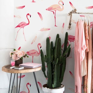 Wallpaper Roll, Removable Wallpaper, Flamingo Wallpaper, Adhesive, Removable wallpaper,  Self adhesive, Repositionable, Wall   90R