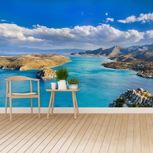 Gulf Sea repositionable mural | wallcovering Panoramic view of Spinalonga and the gulf of Elounda  wallpaper reusable mural non woven