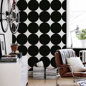 Removable Wallpaper, Black Giant Dots Wallpaper, Dot Pattern, Black and White Wallpaper, Removable Wallpaper,  Modern decor, Wall  39R