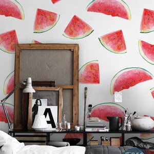 Watermelon 168  - REMOVABLE WALLPAPER - Amaranth and White, Fruits, Vinyl Print, Home Decor, Wall Decor, High Quality, Nursery