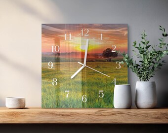 Landscape Meadow Personalized Clock, Multicolored Glass Printed Clock - Square or Round Shape