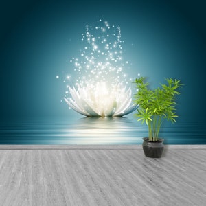 Magic Lotus flower traditional paste & glue or removable wallpaper | wall mural Magic Lotus flower  temporary photo mural nonwoven large