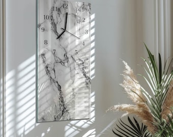 Orologio da parete personalizzato in marmo, orologio da parete moderno in vetro argentato - Orologio rettangolare verticale