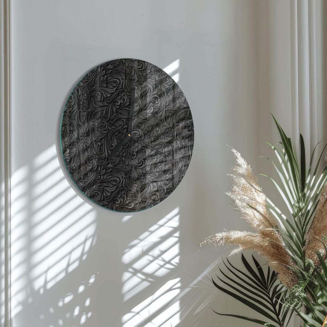 Pattern Custom Wall Clock, Black Glass Modern Wall Clock - Square or ...
