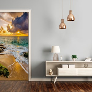 Bubble Free Door wrap, Home Decoration, Self Adhesive Decal Landscapes Sunset sea  DS_2246