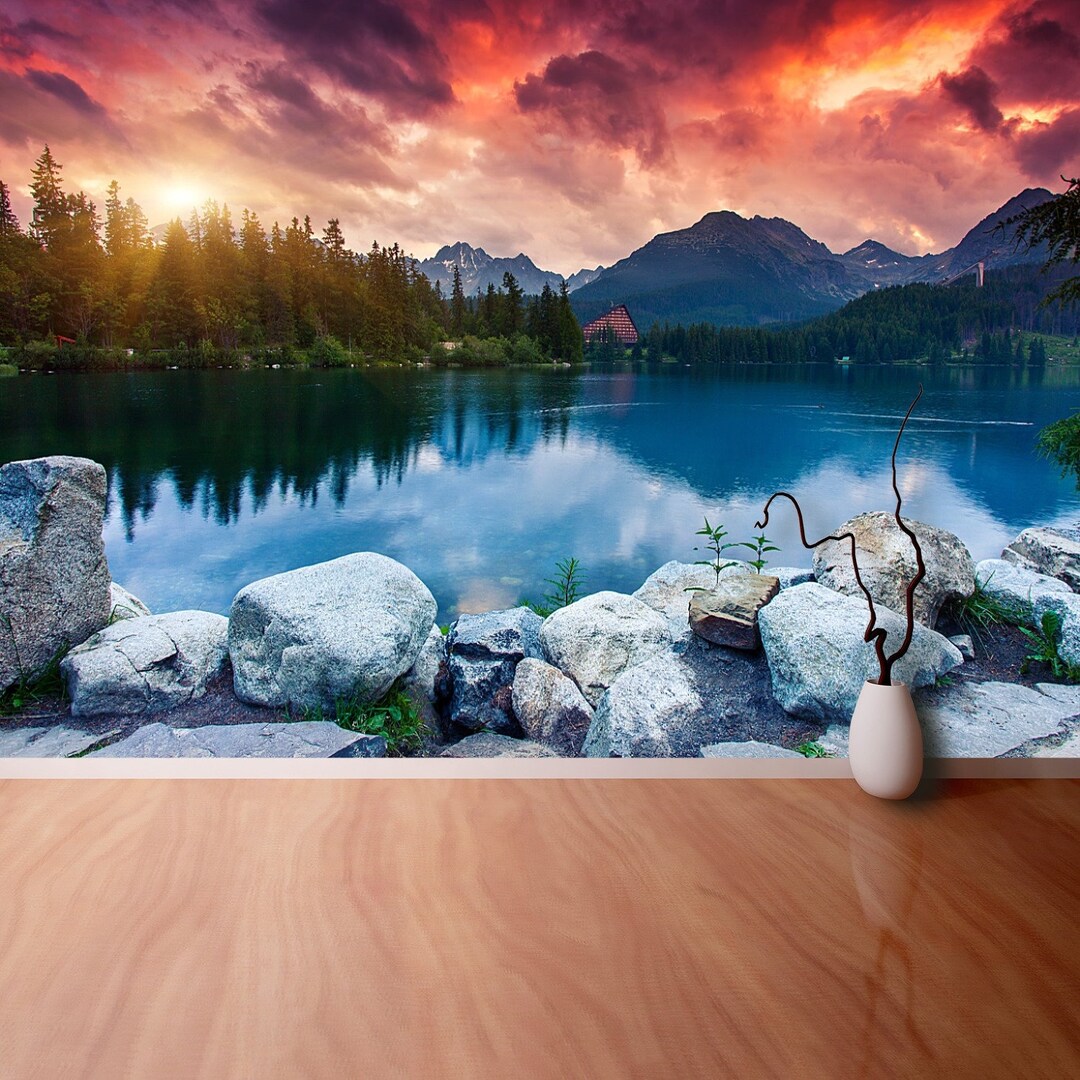 Mountain Lake Peel and Stick or Classic Glue Photo Wallpaper | Mural ...