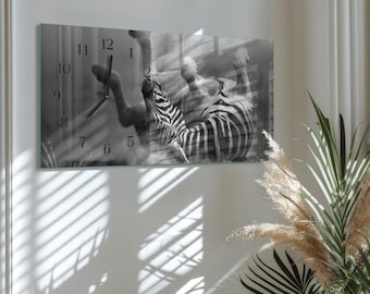 Ribs Personalized Clock, Black And White Glass Printed Clock - Horizontal Rectangular Clock