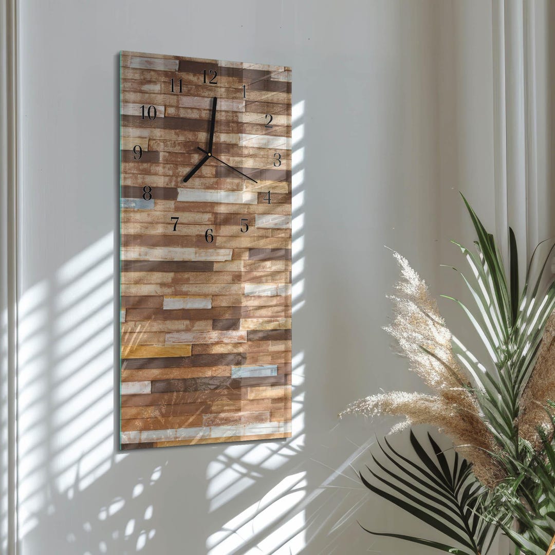 Building Blocks Custom Wall Clock, Beige Glass Printed Clock - Vertical ...