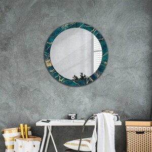 Malachite Green Marble, Green Frame Mirror, Abstract Pattern Mirror, Mirror Frame Print, Circle Colorful Mirror