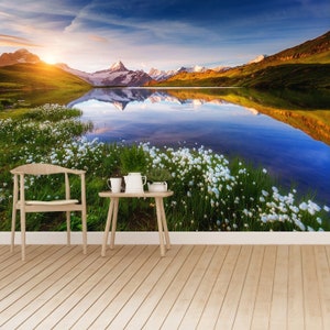 Mountain Schreckhorn vinyl or self-adhesive photo wall mural | wallpaper Great view of Mt. Schreckhorn and Wetterhorn above...,,..
