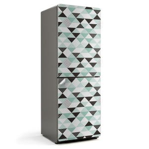 Pattern With Triangles And Dots Fridge Wrap Sticker, Turquoise Refrigerator Wrap, Patterned Stickers, Kitchen Decor