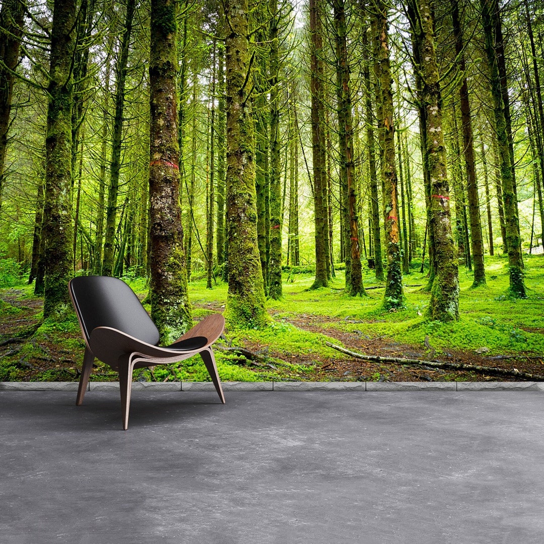 Trees Repositionable Wall Mural Wallcovering Trees in Green Landscape