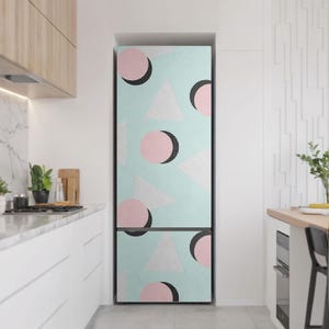 Abstract Geometric Figures Refrigerator Wrap, Mint Fridge Sticker, Kitchen Stickers, Dining-Room Decoration