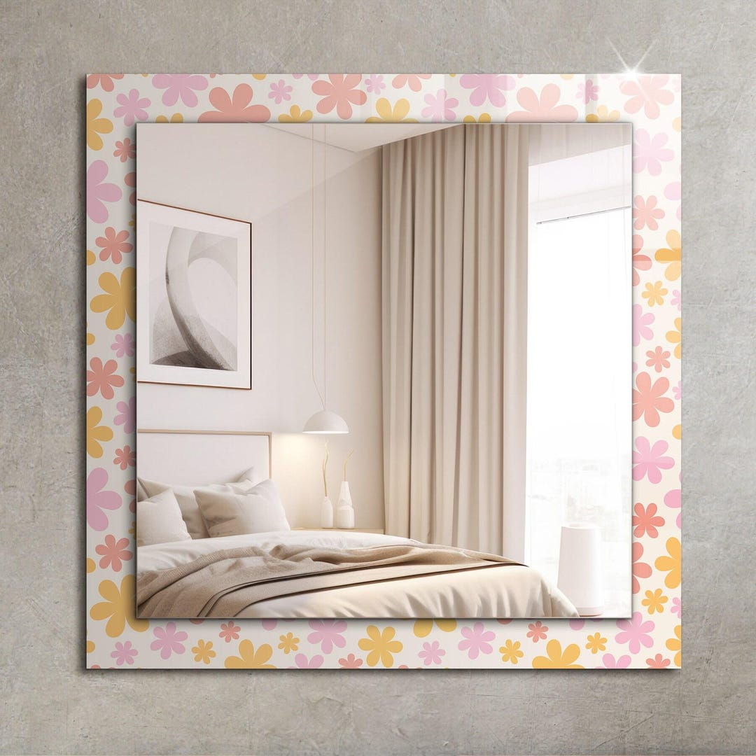 Floral Pattern, Beige Frame Mirror, Designer Mirror, Small Mirror ...