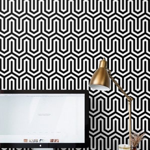 Geometrical Pattern 32  - REMOVABLE WALLPAPER - Black and White, Retro, Wall Decor, Reusable, Large Print, Custom Wallpaper, Modern
