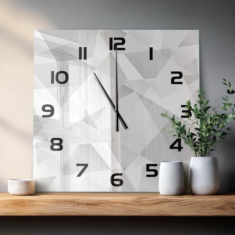 Abstract Background Unique Wall Clock, Gray Custom Glass Wall Clock ...