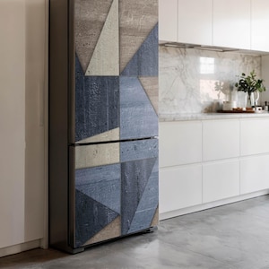 Geometry In A Modern Style Fridge Magnetic Decal, Blue Modern Fridge Magnet, Kitchen Makeover, Refrigerator Decor