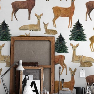 Deer Pattern 260  - REMOVABLE WALLPAPER - Butterscotch and Chocolate, Animals, Wallpaper Roll, Artwork, Wall Art, Home Decor, Nursery