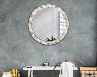 Geometricirklar, Spegel med gul ram, Spegel med geometriskt mönster, Spegelramtryck, Färgglad cirkelspegel