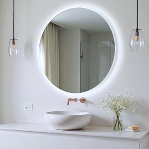 Makeup Round LED Mirror, Stylish Vanity Mirror, Aesthetic Round Mirror with LED lights, Backlit Mirror with Light, Frameless Round Mirror