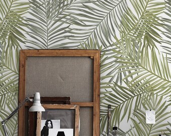 Palme desaturate 56 - CARTA DA PARATI RIMOVIBILE - Verde e bianco, Botanico, Stampa in vinile, Decorazione per la casa, Decorazione murale, Alta qualità, Verde