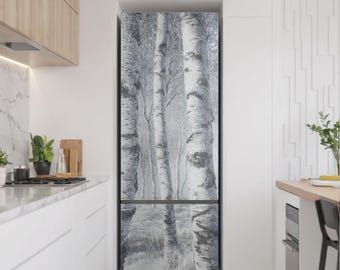 Pegatina para refrigerador con paisaje forestal y árboles, gris, extraíble, regalo de inauguración