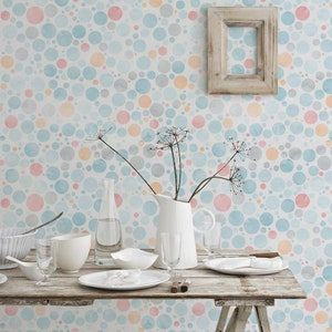 Easy Stick Roll, Home Decor, Interior Design, Removable Wallpaper, Circle Pastel, Watercolor,  Removable Wallpaper,      Mural, 156R