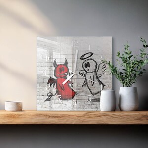 Angel Devil Personalized Clock, Black Glass Modern Wall Clock - Square or Round Shape