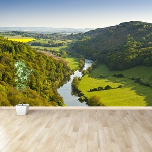 Meandering River traditional paste & glue or removable wallpaper | mural Meandering River Wye making its way through lush green rural.