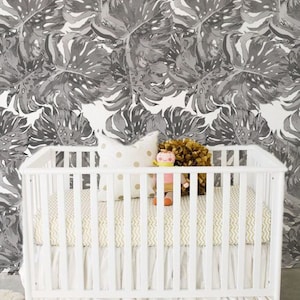 Wallpaper Roll, Removable Wallpaper, Grey Palm Leaf Wallpaper, Modern Pattern, Removable Wallpaper,    Adhesive, Wall Mural, 40R