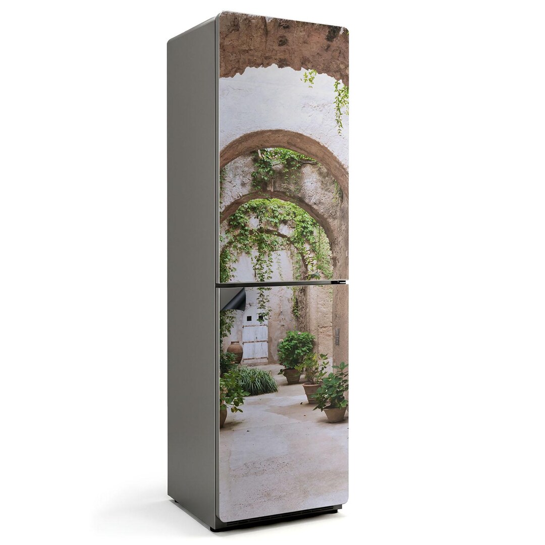 Green Corridor With Plants Fridge Magnetic Decal, Gray Fun Fridge ...