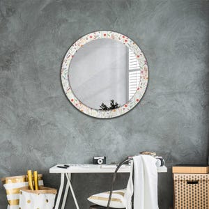 Wild Flowers, White Frame Mirror, Floral Pattern Mirror, Mirror Frame Print, Circle Colorful Mirror