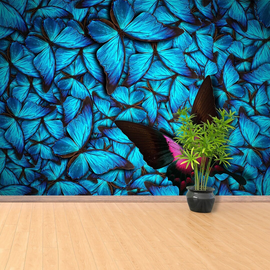 Black Butterfly Peel and Stick or Classic Glue Wall Mural ...