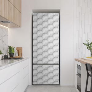 Geometric 3D Pattern Fridge Door Cover, White Refrigerator Sticker, Housewarming Gift, Kitchen Stickers