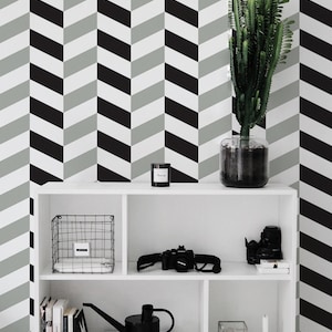 Papier peint amovible, papier peint à chevrons, motif noir et blanc, papier peint amovible, papier peint moderne, décoration murale, 43R