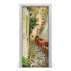 Bubble Free Door wrap, Home Decoration, Self Adhesive Architecture Greek taverns  DS_1762