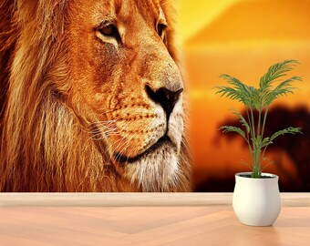 Lion Cat Vlies or Self-adhesive Mural | Wallpaper Lion Portrait on