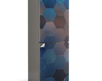 Hexagonal 3D Mosaic Fridge Wrap Sticker, Navy Refrigerator Wrap, Patterned Stickers, Kitchen Decor