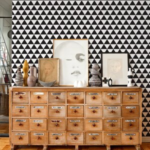 Wallpaper Roll, Removable Wallpaper, Geometric Triangle Wallpaper, Black and White Pattern,  Temporary Wallpaper,   Modern Pattern,38R