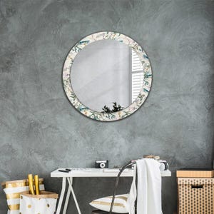 Watercolor Flowers, White Frame Mirror, Floral Pattern Mirror, Mirror Frame Print, Circle Colorful Mirror