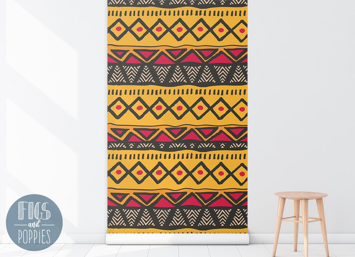 African Pattern 279 REMOVABLE WALLPAPER Orange and Black Etsy