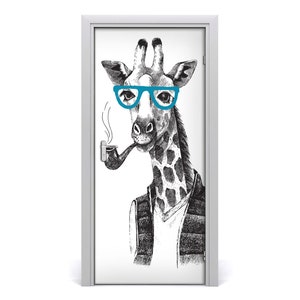 Removable Home Door Sticker Bubble Free Decal Animals Giraffes with glasses  DS_1950