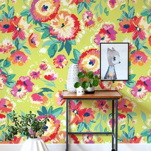 Wallpaper Roll, Removable Wallpaper, Bright Floral Wallpaper, Meadow Wallpaper, Wall  Decor, Wall  Flowers Mural, Removable Wallpaper,  127R