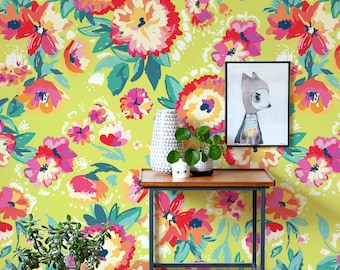 Wallpaper Roll, Removable Wallpaper, Bright Floral Wallpaper, Meadow Wallpaper, Wall  Decor, Wall  Flowers Mural, Removable Wallpaper,  127R