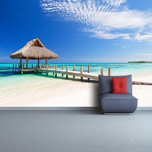 White Beach reusable or traditional wallpaper | mural Beautiful tropical white sandy beach in Cap Cana, Dominican Republic  photowallpaper