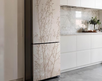 Pegatinas para refrigerador con ramitas de plantas delicadas, beige, con estampados, para decoración de cocina