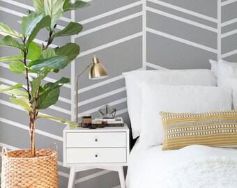 Removable Wallpaper, Herringbone Wallpaper, Modern Pattern, White and Gray Wallpaper, Removable Wallpaper,  Wall  Wall Mural, 68R