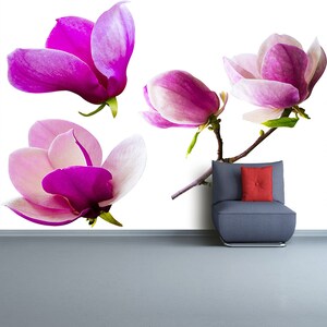 Decorazione murale/carta da parati con fiori di magnolia staccabile o in tessuto non tessuto con alcuni fiori di magnolia. fiore rosa della magnolia isolato...,